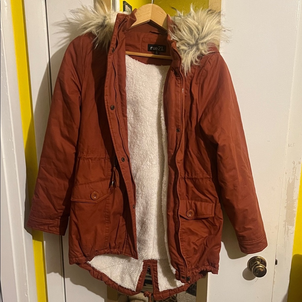 Rue21 Rust Jacket with Faux Fur